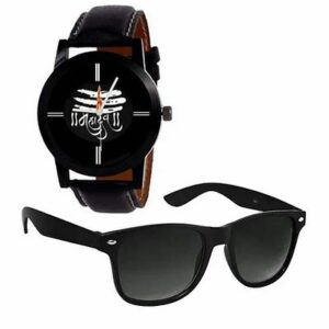 Combo Of Mahadev Black Watch With Black wayfer Sunglasse For Men And Women