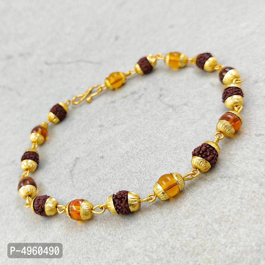 Buy Dharmsaar Brown Rudraksha Chain Bracelets Rakhi for Gift, Stylish Rudraksha  Bracelet gold men women, Fashion Rudraksha Golden Cap Bracelet at Amazon.in