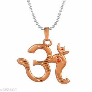 Morvi Copper Bronze Plated Brass CZ, Lord Mahadeva Symbol Big Om Design Bholenath Shiva Locket Pendant for Men and Women