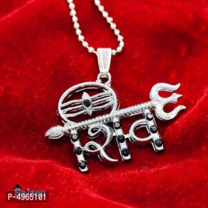 Silver Plated Shiv Trishul Locket For Men And Boys Silver Stainless Steel Pendant Mahadev Mahakal Bholenath Lord Shiva Trishul Locket Pendant for Men and Women