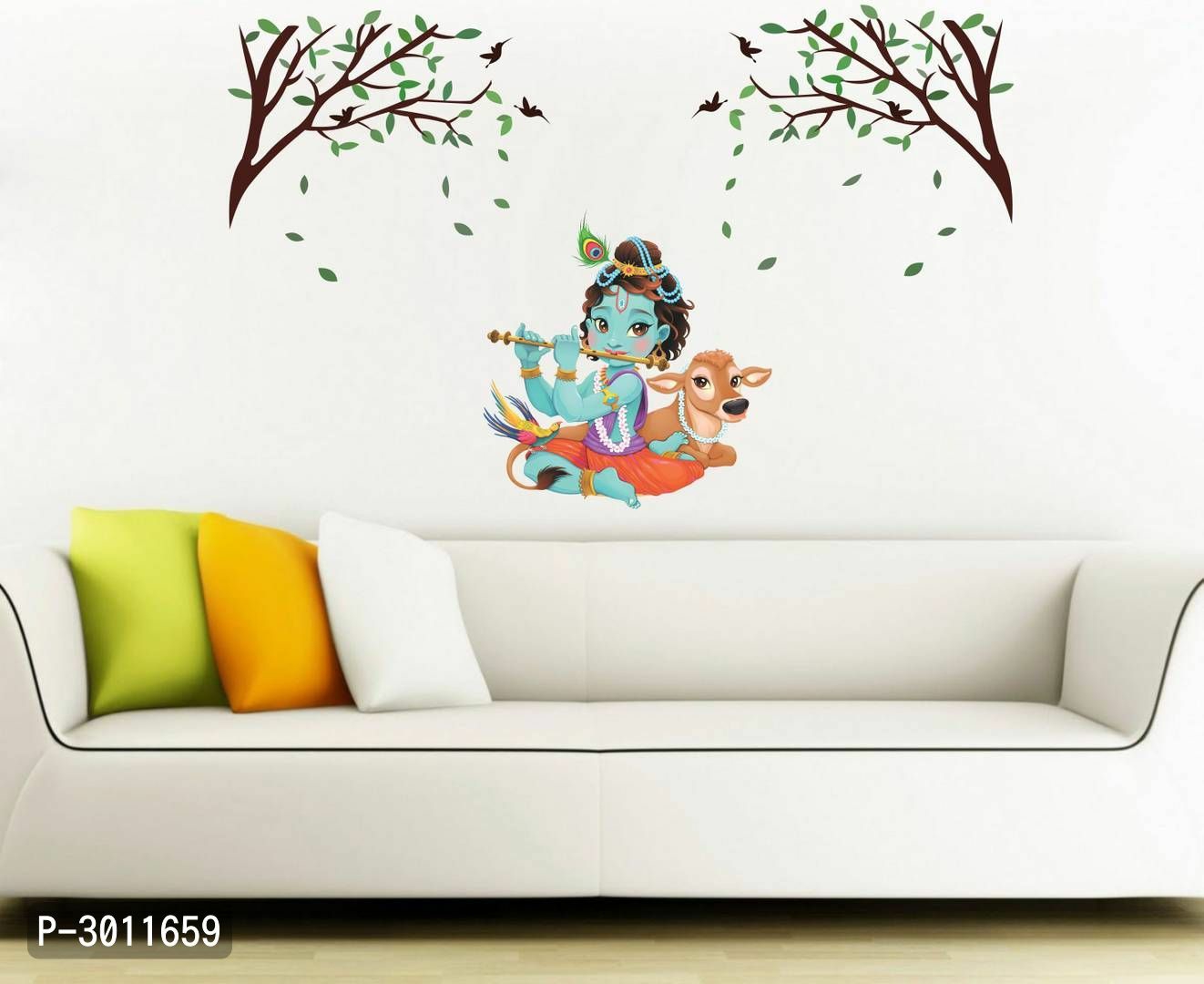 Wall Stickers   Wall Sticker For Living Room Bedroom Office Home Hall Decor   Kanhaya Playing With Flute  2 