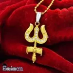 Gold Plated Trishul Damru Locket For Men Gold-Plated Stainless Steel Pendant