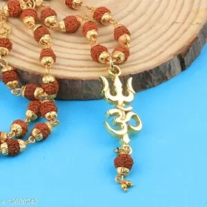 Gold Plated Traditional Rudraksh Mala Om Trishul Pendant for Men and Women