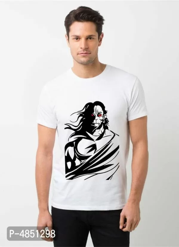 Men's White Polyester Printed Round Neck Tees Har Har Mahadev T-Shirt