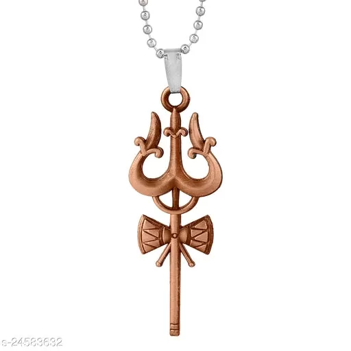 Morvi Copper Bronze layer Alloy Lord Shiv Mahadev Mahakaal Trishul with Damru, Necklace Pendant Chain Locket for Men and women
