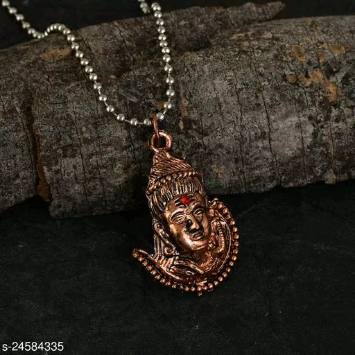 Morvi Copper Plated Lord Mahadev shiv smiley face Design, Mahakaal Bholenath Pendant with Chain for Men and Women