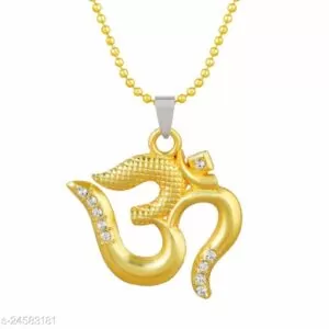 Morvi Gold Plated Brass CZ bholenath Symbol Big OM 3D Design, Jewellery Pendant Necklace Locket for Men and Women
