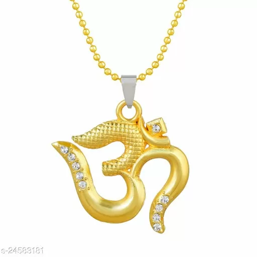 Morvi Gold Plated Brass CZ bholenath Symbol Big OM 3D Design, Jewellery Pendant Necklace Locket for Men and Women