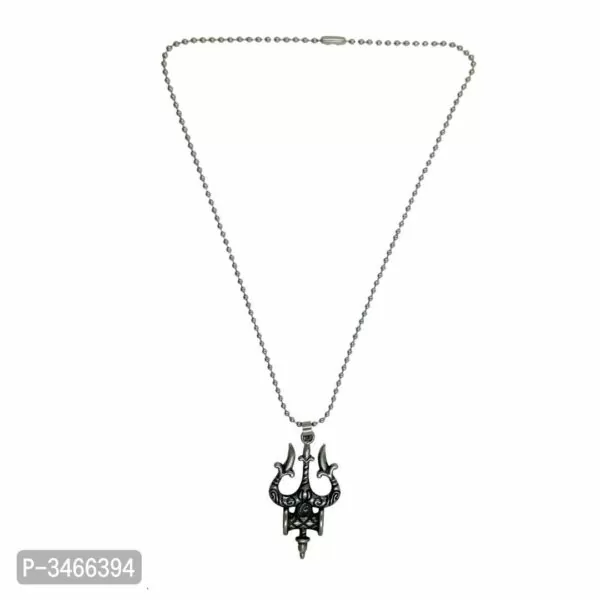 Oxidised Silver Damaru Trishul Locket For Men And Women Metal Fancy And Stylish Solid Oxidize Silver Plated Chain