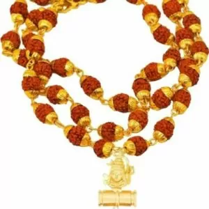 Rudraksh Gold Plated Rudraksha/Trishul/Damru Inspired Mala Pendant Set For Men & Women Gold-plated Plated Brass Chain