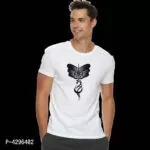 Stunning White Printed Polyester Round Neck Tees For Men